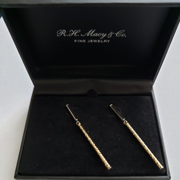 **SOLD**!4k Solid Two Tone Gold Stick/Dangle Earrings NIB/Tags - Picture 8 of 9
